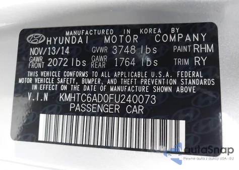 2015 Hyundai Veloster from USA, damaged, VIN KMHTC6AD0FU240073